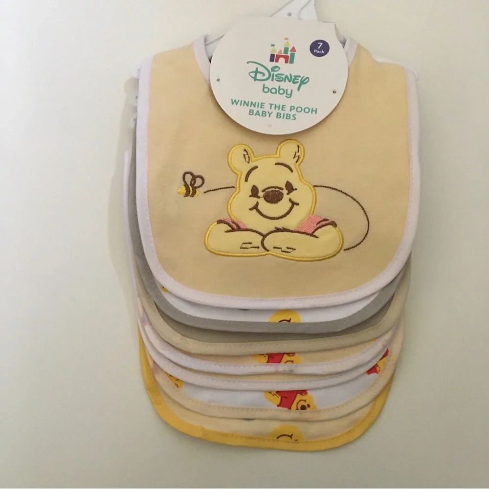 NEW 7 Bibs Winnie the Pooh Bear Theme Variety Pack | Disney Baby
